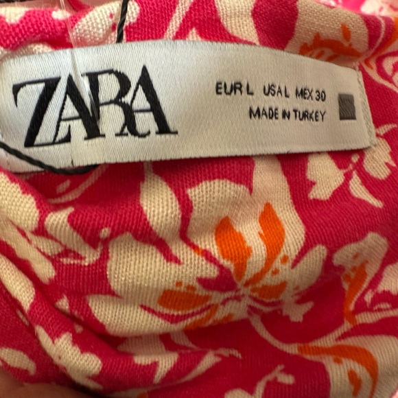 Zara Floral Pink Halter Crop Top Stretch elastic smocking wrap top in L- NWT - Picture 8 of 8